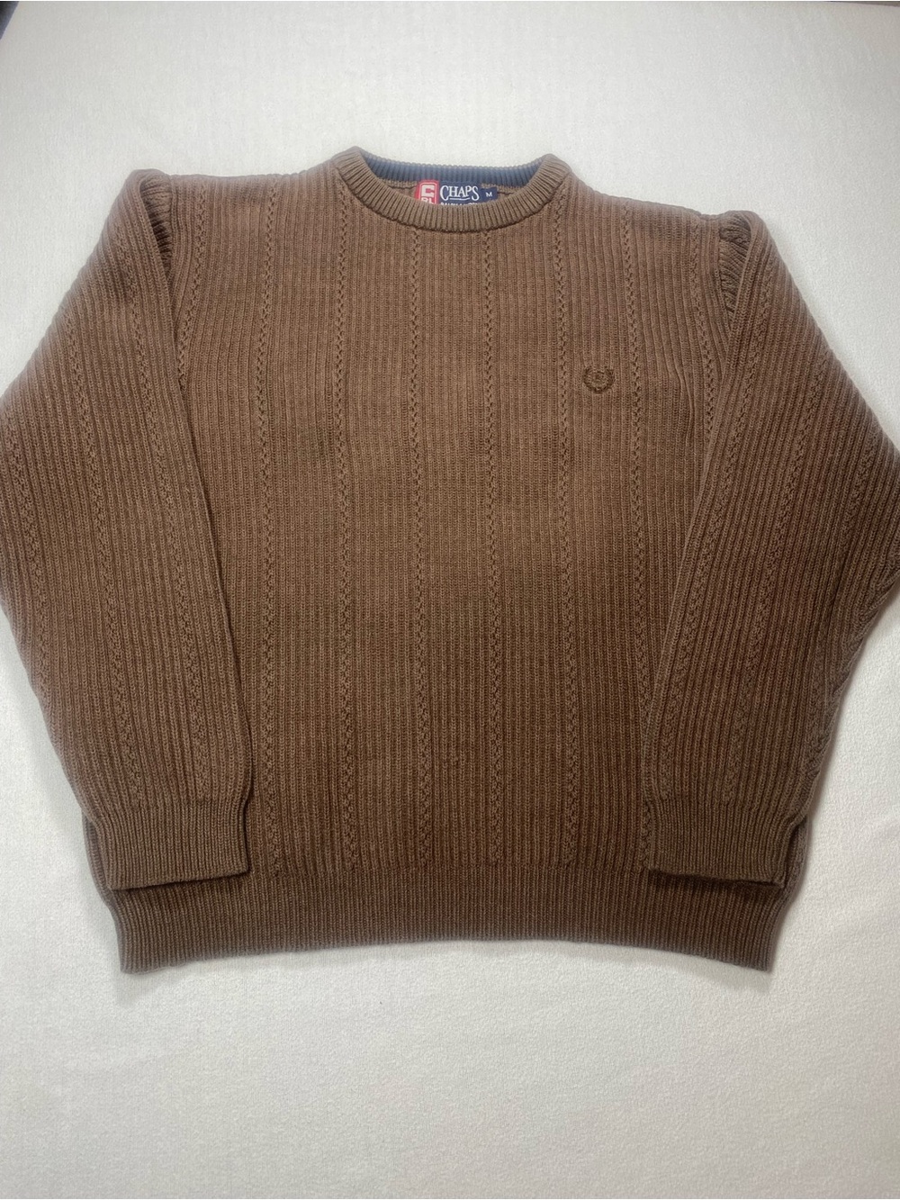 Chaps Ralph Lauren Brown Cable-Knit Crewneck Sweater
